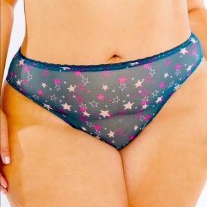 NWT Savage X Fenty Mesh Crotchless High Leg Bikini Hunter Green Stargazer